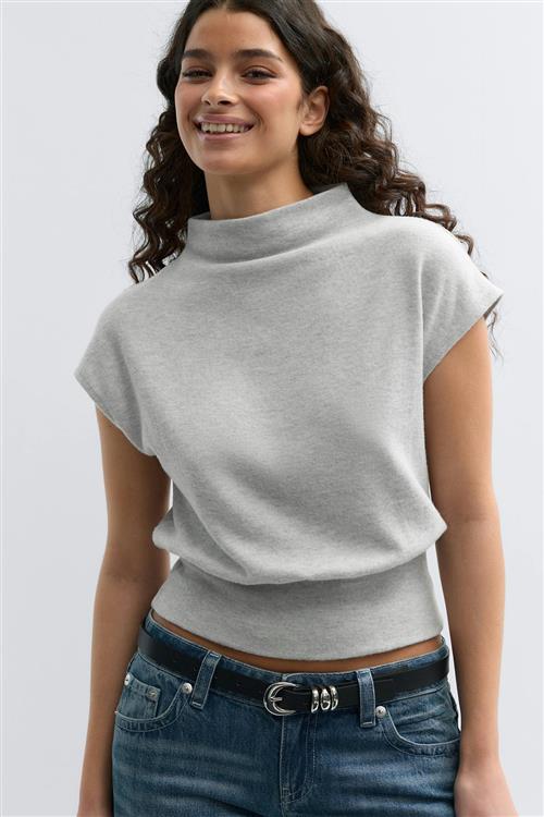 Gina Tricot - Soft funnel neck top - toppe med krave - Grå - L - Dame