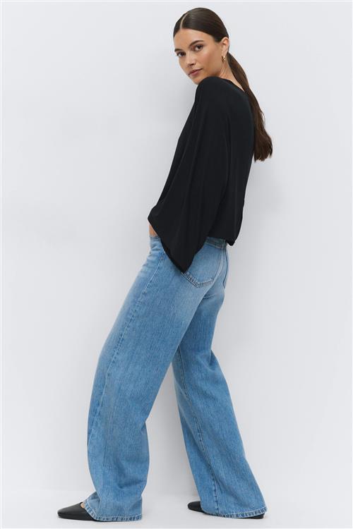 Gina Tricot - Low wide tall jeans - Low waist jeans - Blå - 34 - Dame