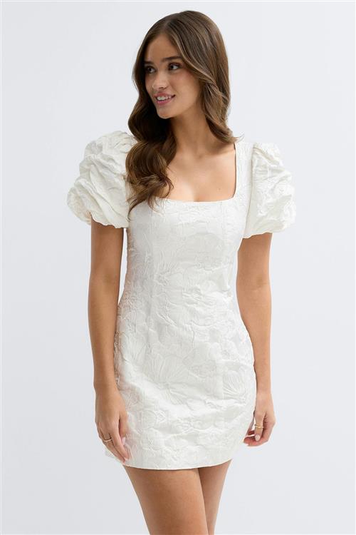 Gina Tricot - Brocade puffsleeve mini dress - korte kjoler - Hvid - 44 - Dame