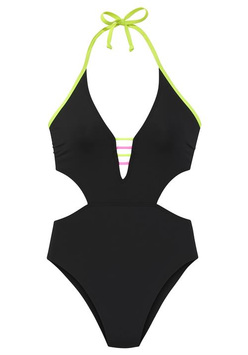 BUFFALO Badedragt  neongrøn / pink / sort