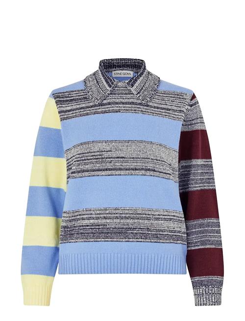 STINE GOYA | Cotton Mix / Crochet Cotton, Mix Stripe Polo Collar Sweater | S