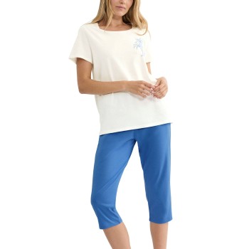 Triumph PK 02 Capri Pyjama Set Hvid/Blå bomuld 42 Dame
