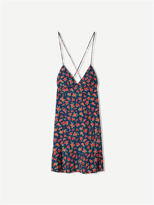 Bershka Sommerkjole  navy / grøn / lys rød