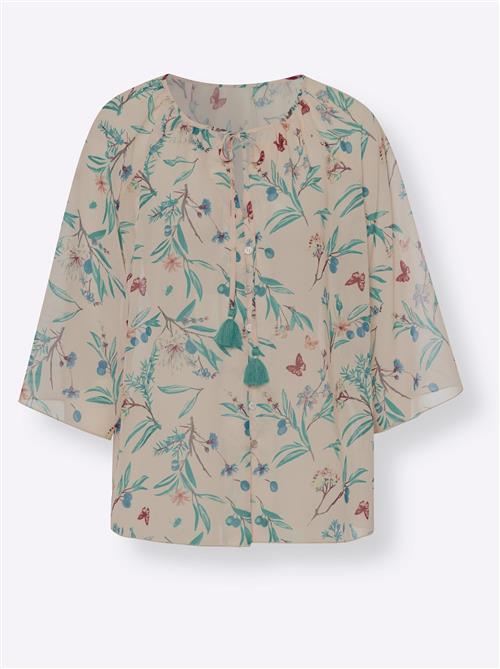 heine Bluse  beige / azur / smaragd / rød