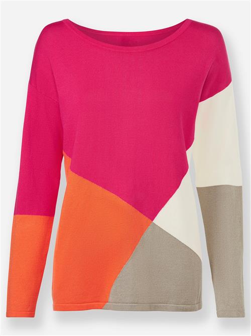 heine Pullover  mørkebeige / orange / pink / hvid