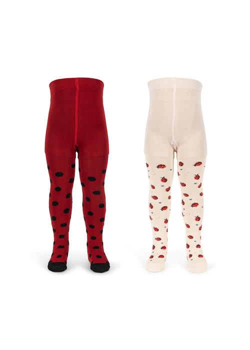 Konges Sløjd Ladybug 2-pak Jacquard-strømpebukser Ladybug  Ladybug 92/98 cm  Rød  92/98 cm  kvinde