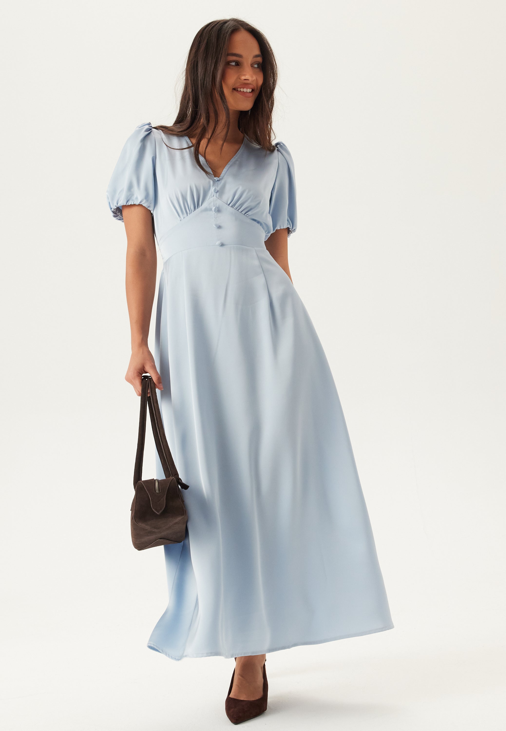 BUBBLEROOM Satin Short Sleeve Maxi Dress