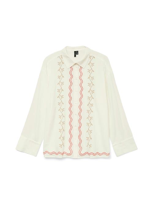 VERO MODA Bluse 'VMDICTHE'  mørkebeige / rød / hvid