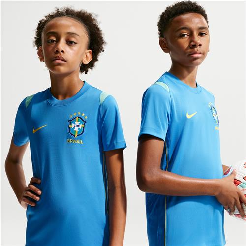 Maskinstrikket Brazil Academy Pro Nike Dri-FIT-fodboldtrøje med korte ærmer til større børn - blå