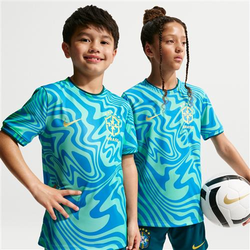Brazil Nike Dri-FIT kortærmet opvarmningstrøje til fodbold til større børn - grøn