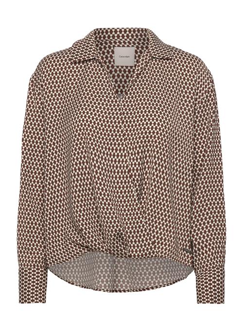 Calvin Klein | Printed Crepe Ls Faux Wrap Top | S