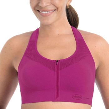 Anita BH Active Front Zip Sports Bra Mørkrosa  nylon Large Dame
