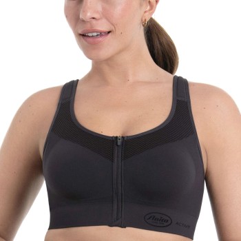 Anita BH Active Front Zip Sports Bra Mørkgrå  nylon Large Dame