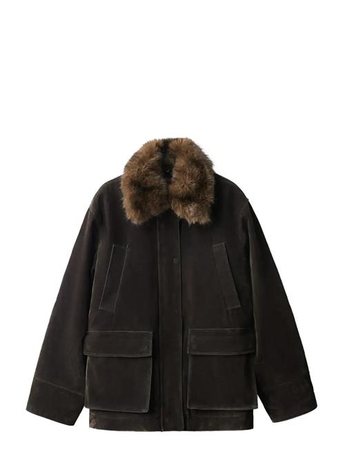 Mango | Velvet Finish Parka With Faux-Fur Collar | L