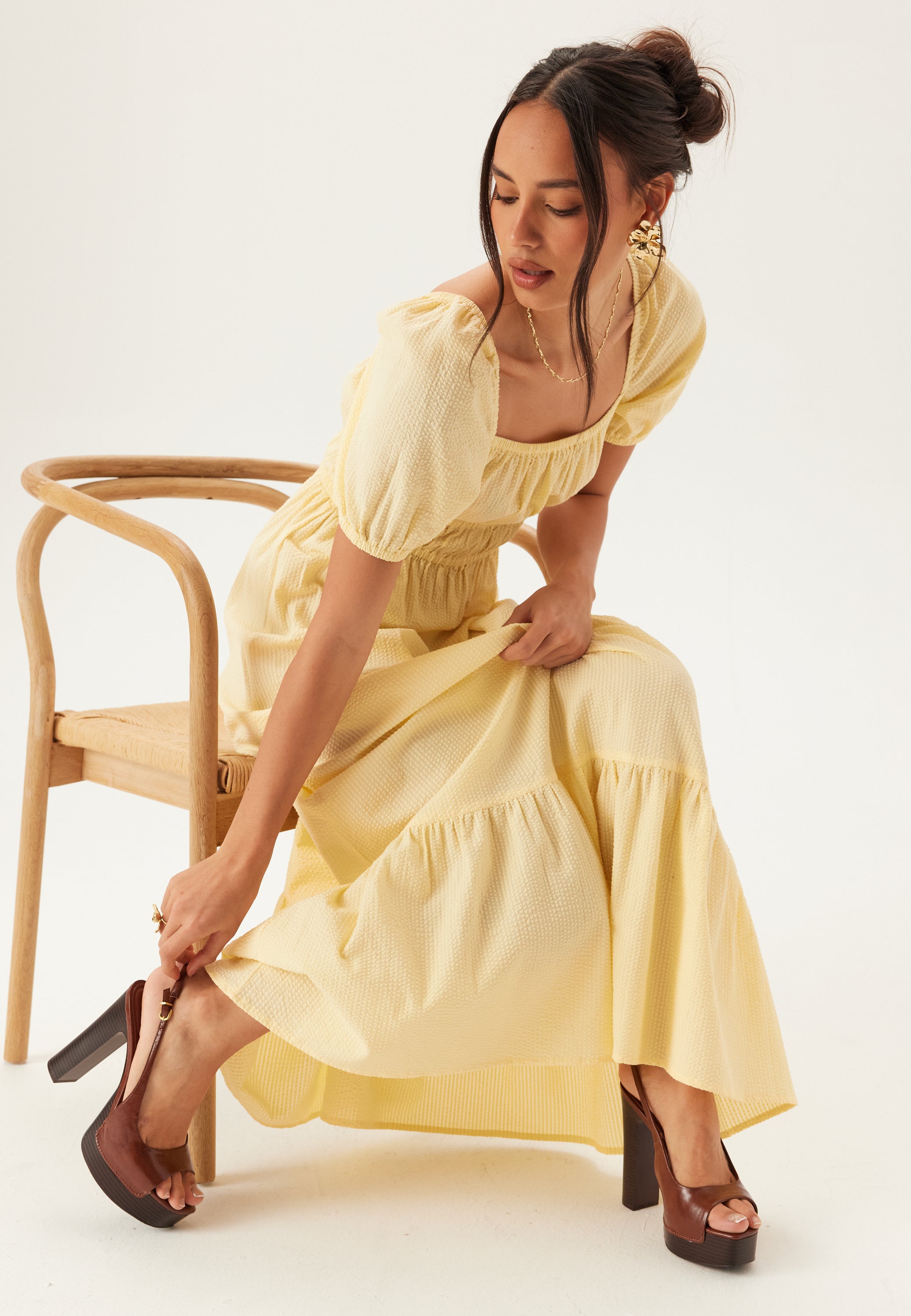 BUBBLEROOM Square Neck Cotton Maxi Dress