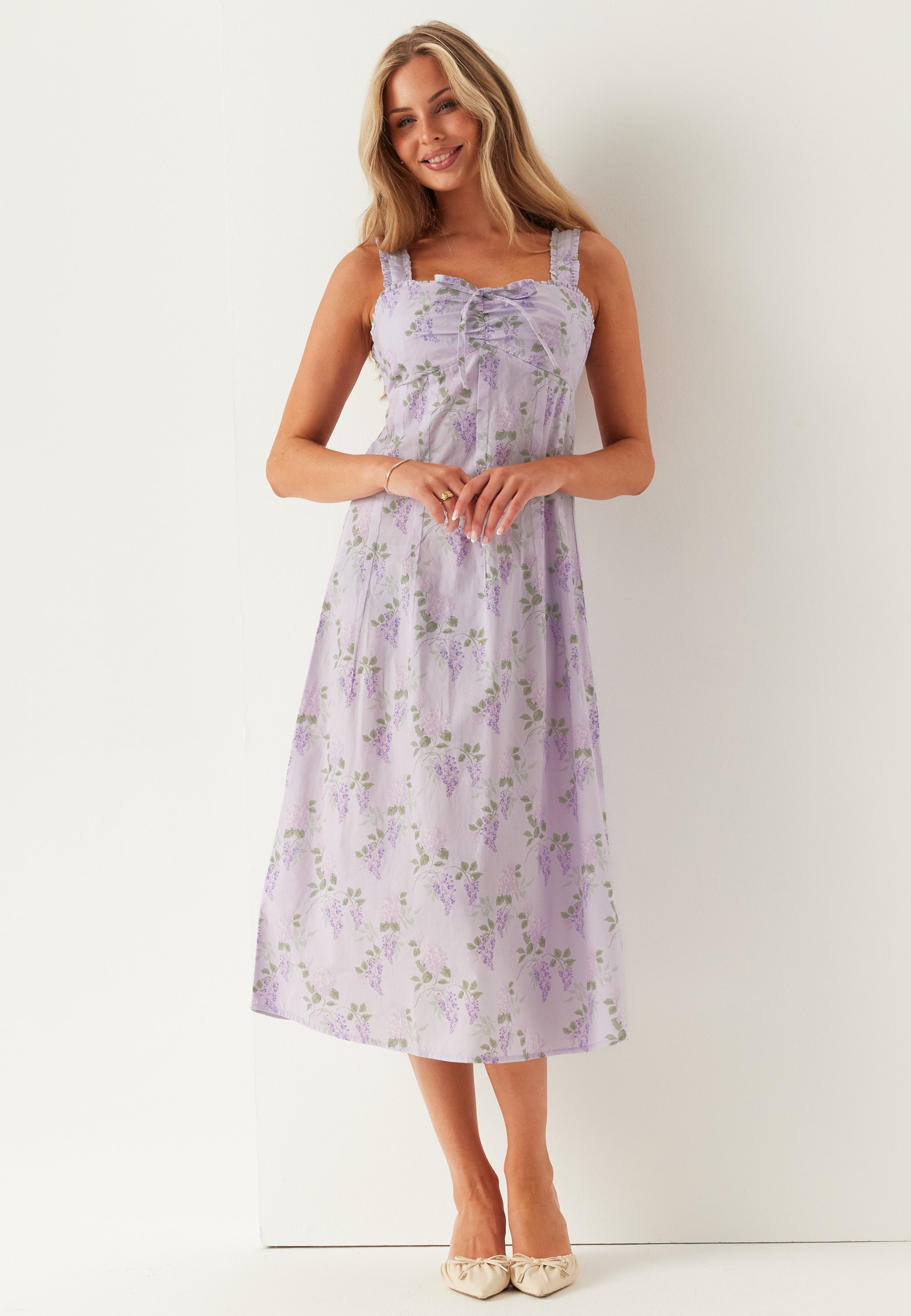 BUBBLEROOM Frill Detail Cotton Midi Dress