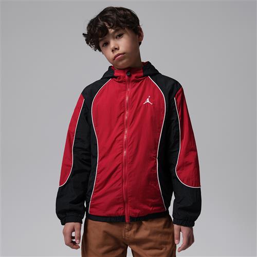 Blokfarvet Jordan-vindjakke til større børn - rød