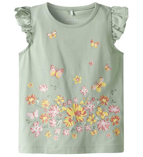 Se Name It Top - NmfVayana - Aqua Gray/Yellow Flower hos KidsWorld