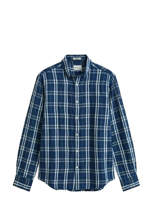 GANT | Reg Cotton Linen Indigo Chk Shirt | L