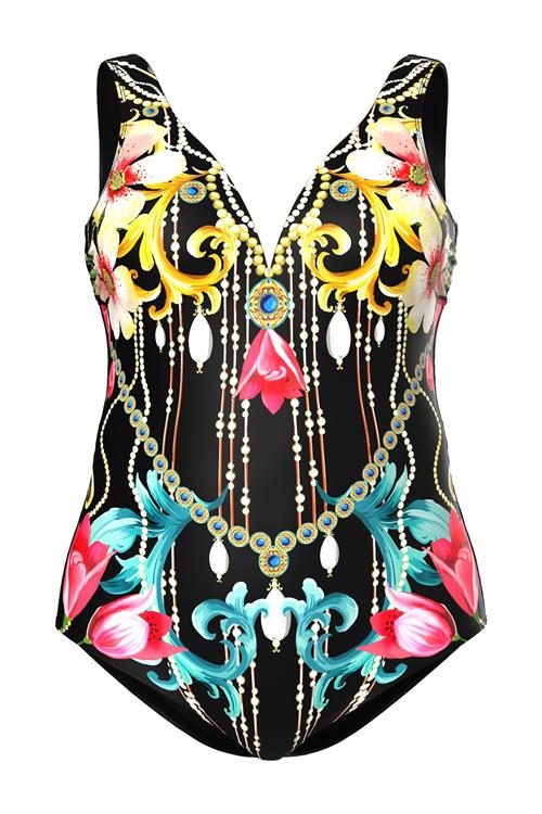 Ulla Popken Badedragt  azur / gul / pink / sort