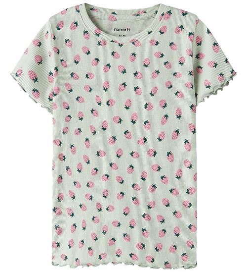 Name It T-shirt - Rib - NmfVemma - Pale Aqua/Strawberries