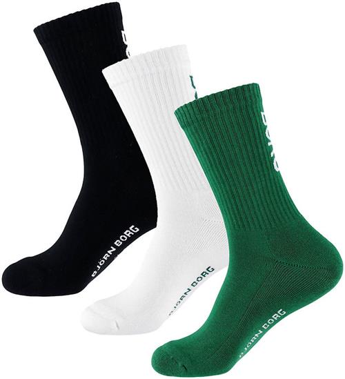 Björn Borg Strømper - 3-pak - Crew - Grøn/Sort/Hvid m. Print