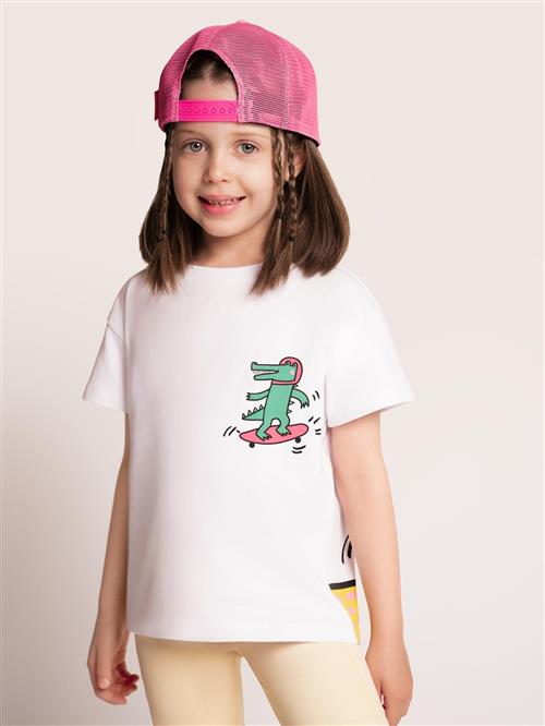 SATURNDAY Shirts 'Krokodil auf Skateboard'  hvid