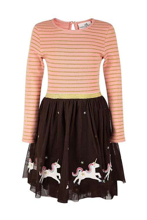 happy girls Kjole  choko / guld / lyserød / offwhite