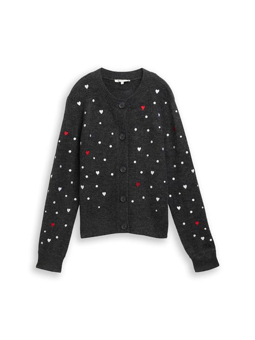 TOM TAILOR DENIM Cardigan  antracit / rød / hvid