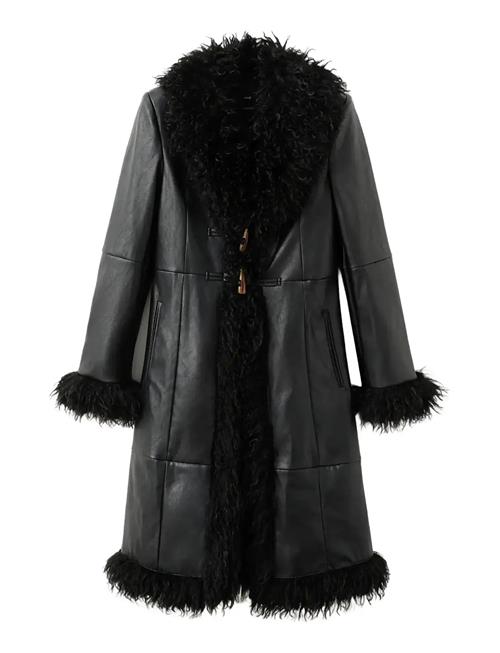 Mango | Faux-Leather Coat With Fur Trim | S