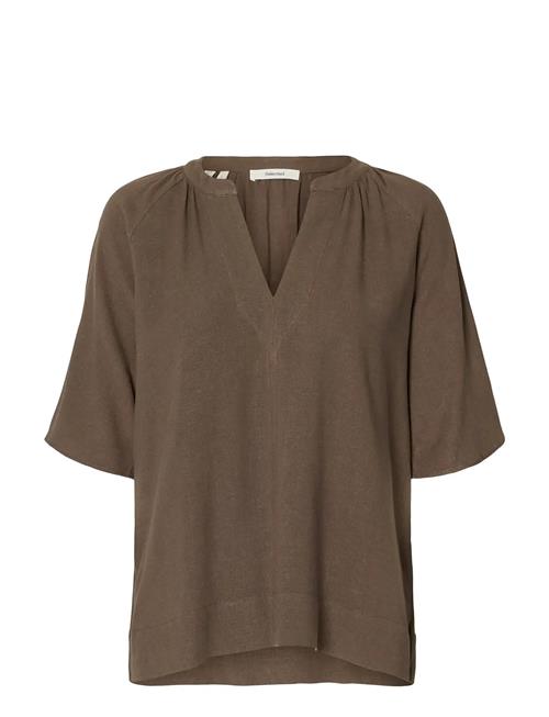 Selected | Slfviva 2/4 V-Neck Linen Blend Top Noos | 42