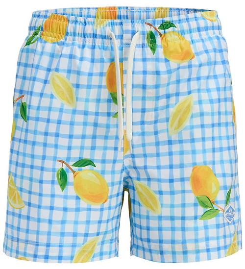 Jack & Jones Badeshorts - JpstMaui - Star White/Blåternet m. Cit