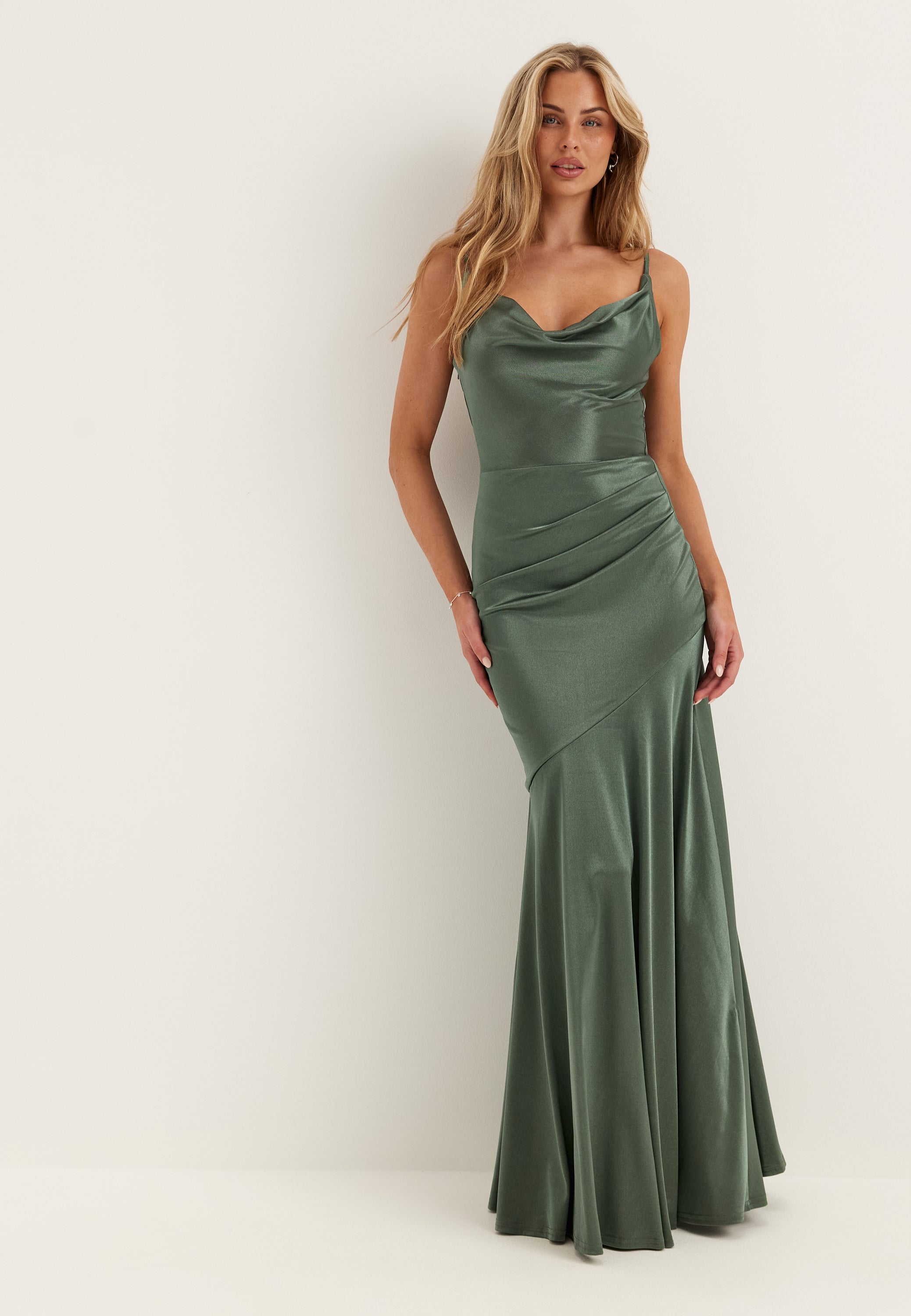Goddiva Satin Cowl Neck Maxi Dress