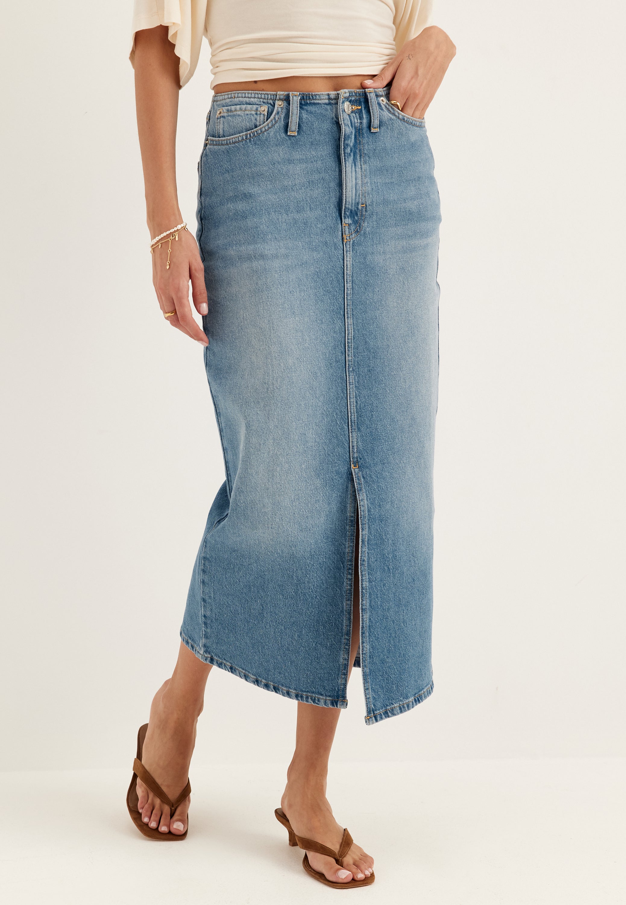 BUBBLEROOM Denim Midi Skirt