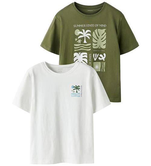 Name It T-shirts - 2-pak - NkmJoel - Olivine/Bright White