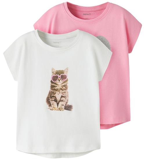 Name It T-shirts - 2-pak - NmfVotia - Bright White/Pink Drink