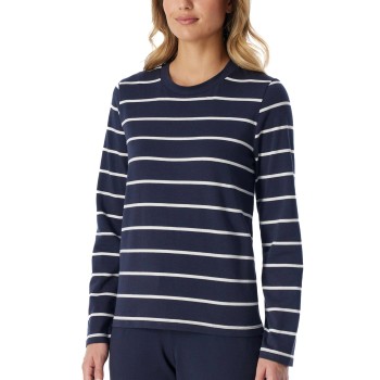Schiesser Mix and Relax Cotton Longsleeved Shirt Marine Stribet bomuld 34 Dame