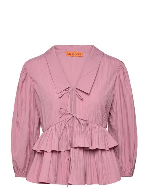 STINE GOYA | 2342 Pleated Poly, Balloon Sleeve Tie Top | L