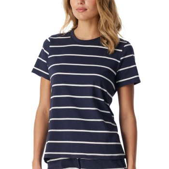 Schiesser Women Mix and Relax Cotton T-Shirt Hvid/Marine bomuld 46 Dame