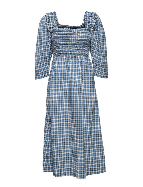 GANNI | Seersucker Check Smock Midi Dress | 38