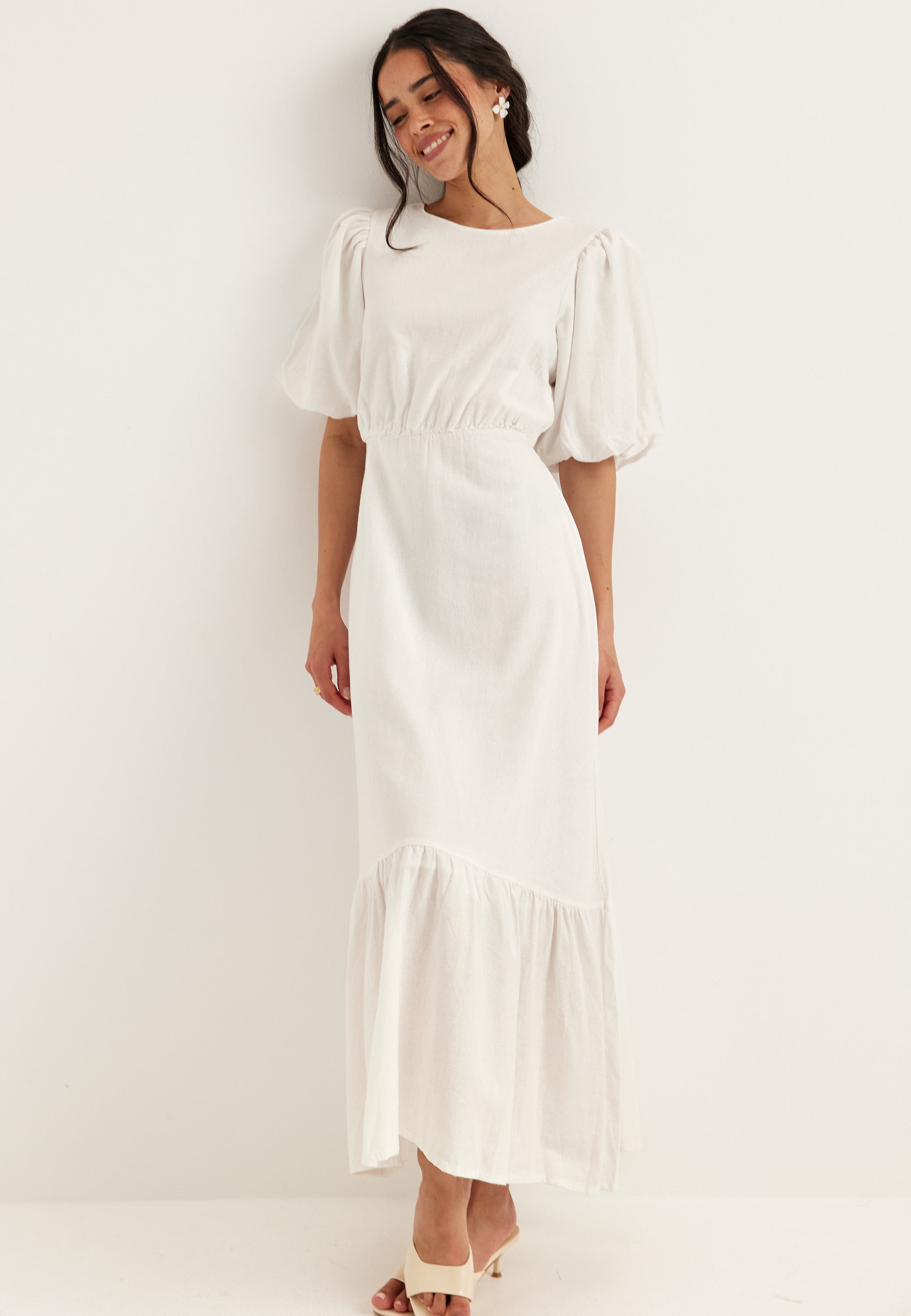 BIANCA GONZALEZ X Balloon Sleeve Linen Maxi Dress