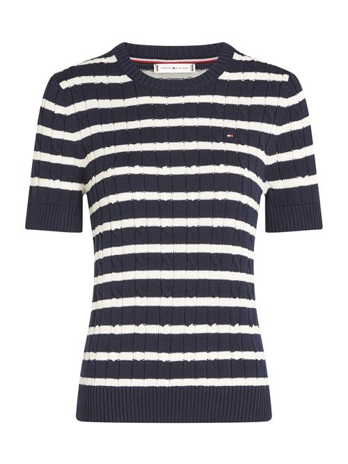 TOMMY HILFIGER Pullover 'Cable Short Sleeve'  blå / hvid