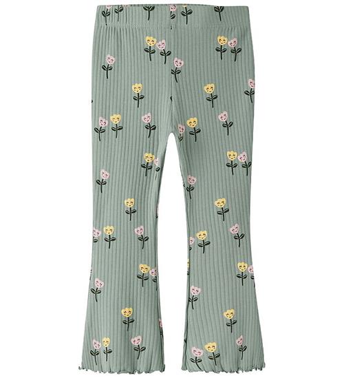 Name It Leggings - Rib - Flare - NmfVemma - Green Milieu/Happy F