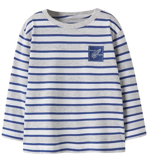 Name It Bluse - NmmKristian - Light Grey Melange/Deep Ultramarin