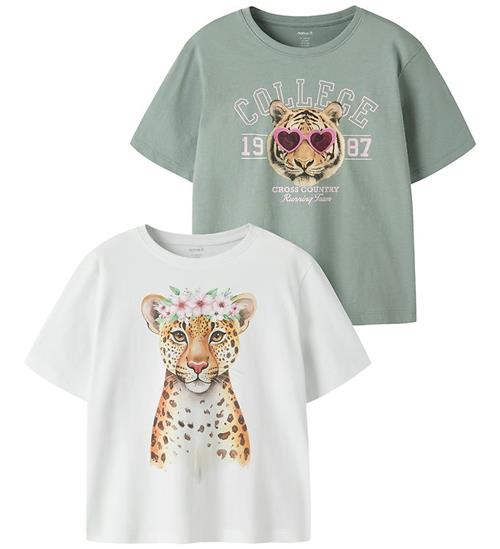 Name It T-shirt - 2-pak - NkfVotea - Bright White/Green Milieu