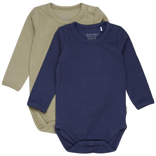 Minymo 2-pak Babybodyer Navyblå 56 cm  Marineblå  56 cm  Drenge, Piger