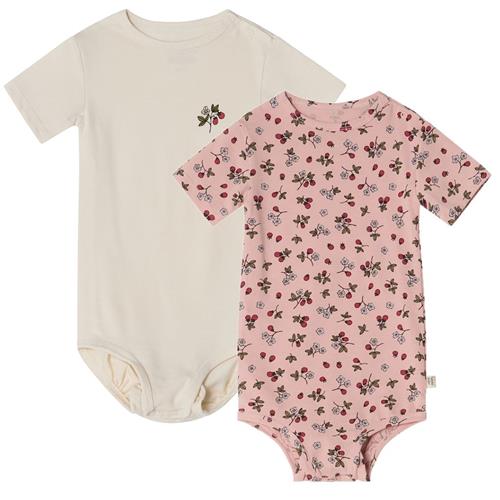 Buddy & Hope Melvin GOTS 2-pak Mønstrete Babybodyer Wild Strawberry 50/56 cm  Lyserød  50/56 cm  Drenge, Piger