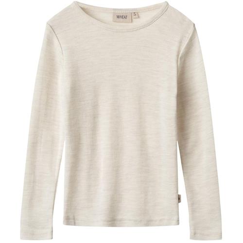 Wheat Wool T-Shirt L/S Alfie-1141 eggshell melange 110 cm Uld Creme  110 cm  Drenge, Piger