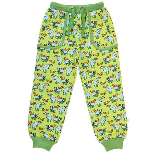 Småfolk Sweatpants with badger and squirrel  Pear Green 4-5 Y  Grøn  4-5 år  Drenge