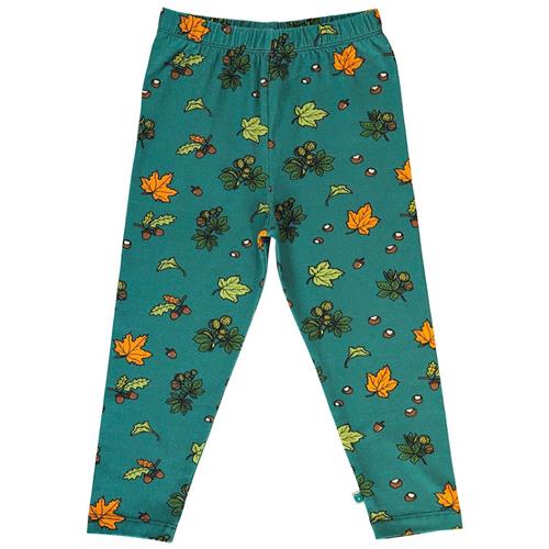 Småfolk Leggings with Fall leaves  Petroleum Green 1-2 Y  Grøn  1-2 år  Drenge, Piger